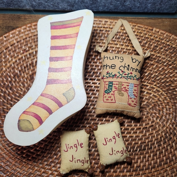 Vintage Cloth stocking ornament/pillows, Sock/Stocking Box Holiday Home Decor - Picture 1 of 6